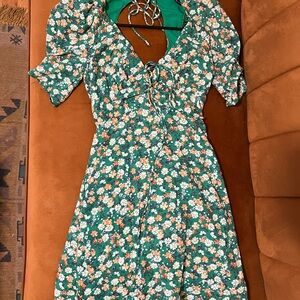 Urban Outfitters Green Floral Tie-Front Midi Dress